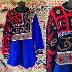 Vintage 80s Byzantine Sweater Intarsia Handmade from a Sue Bradley Pattern Rare